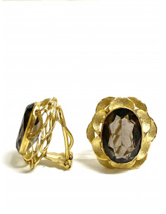 Pendientes en oro amarillo y cuarzo fumé 2