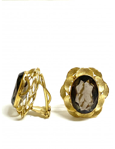 Pendientes en oro amarillo y cuarzo fumé