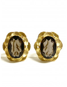 Pendientes en oro amarillo y cuarzo fumé