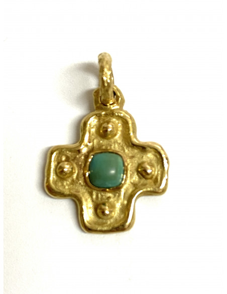 Cruz de oro y turquesa